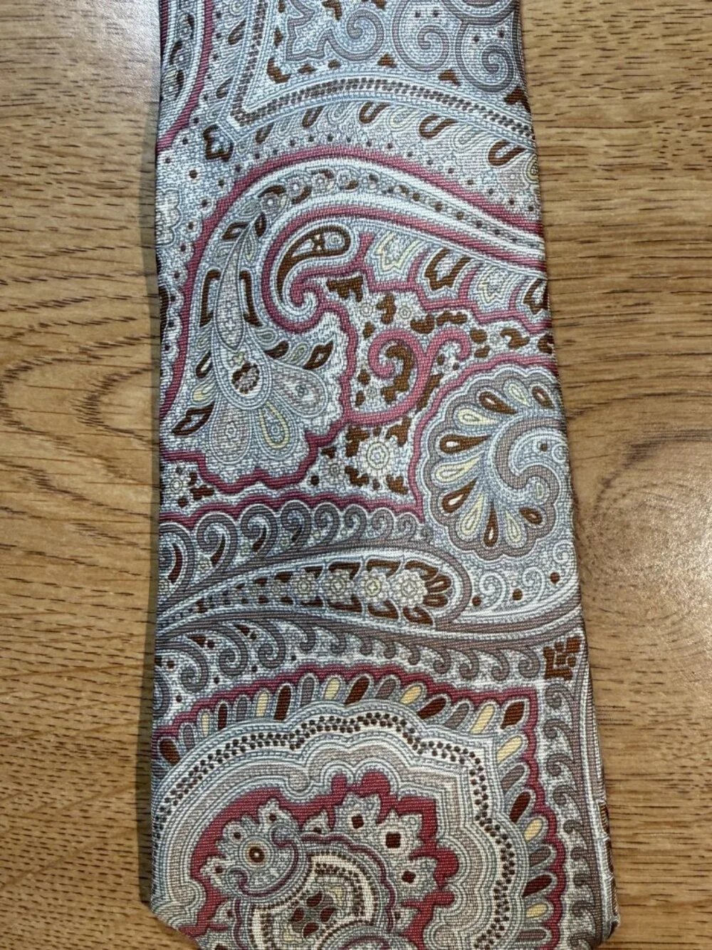 Vintage Kuppenheimer Tie Italian Silk Made In USA Paisley Red Gray Taupe VTG